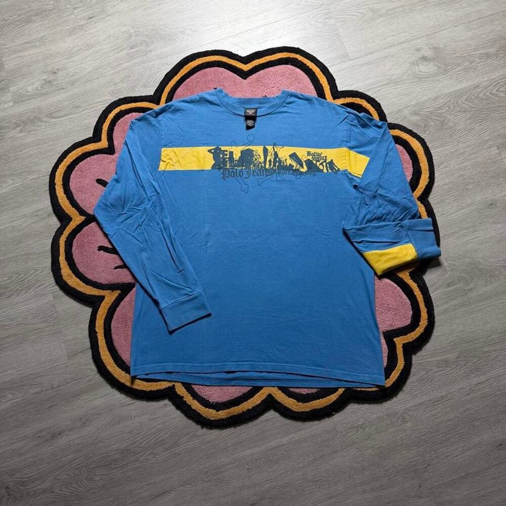 Vintage Y2K Ralph Lauren Polo Jeans Co L/S Basketball T-shirt Size Large Blue